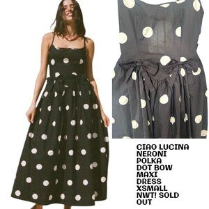 Ciao Lucia Neroni POLKA DOT RIBBON‎ MAXI DRESS X SMALL NWT SOLD OUT!